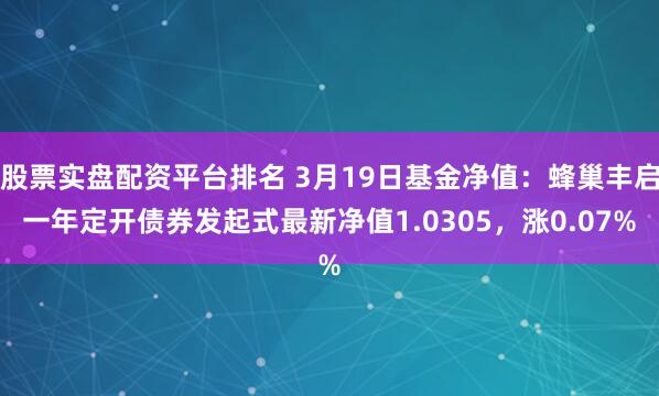 股票实盘配资平台排名 3月19日基金净值：蜂巢丰启一年定开债券发起式最新净值1.0305，涨0.07%