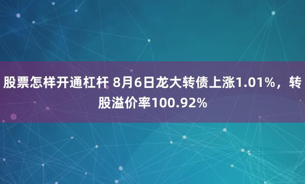 股票怎样开通杠杆 8月6日龙大转债上涨1.01%，转股溢价率100.92%