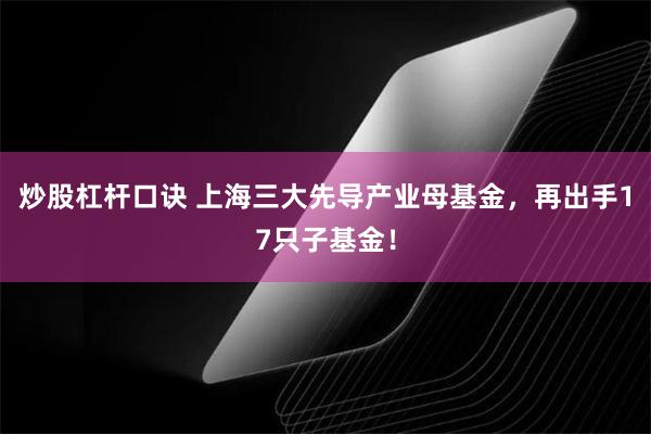 炒股杠杆口诀 上海三大先导产业母基金，再出手17只子基金！