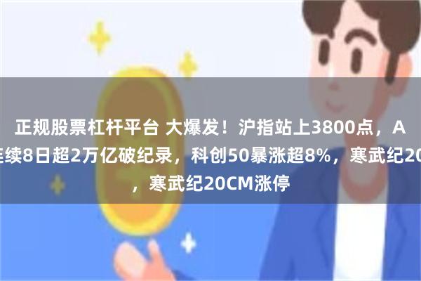 正规股票杠杆平台 大爆发！沪指站上3800点，A股成交连续8日超2万亿破纪录，科创50暴涨超8%，寒武纪20CM涨停