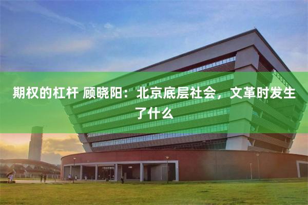 期权的杠杆 顾晓阳:北京底层社会,文革时发生了什么