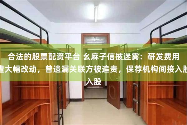 合法的股票配资平台 幺麻子信披迷雾：研发费用遭大幅改动，曾遗漏关联方被追责，保荐机构间接入股